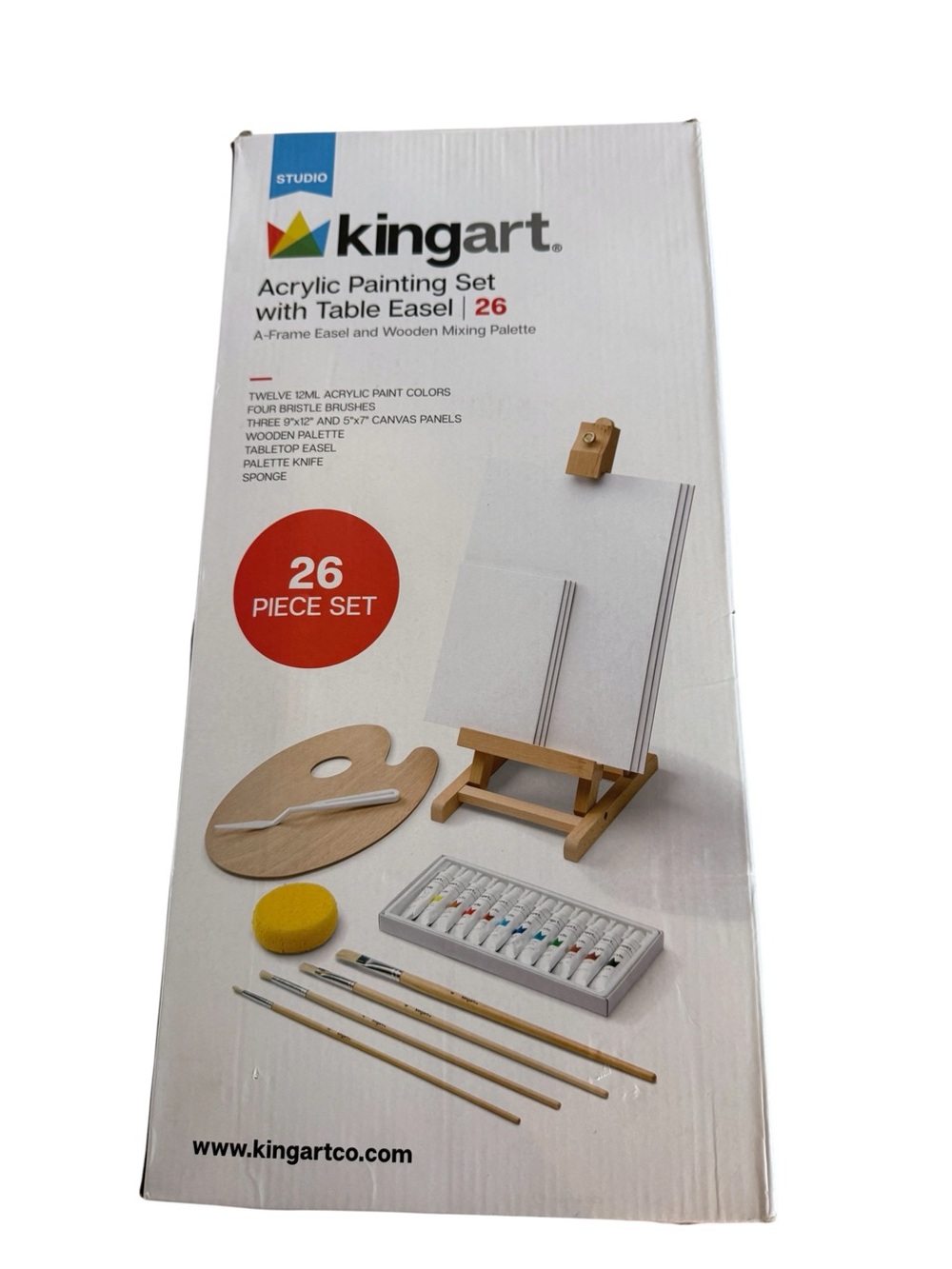 Kingart Acrylic Painting Set 26 Pc Table Easel Kit Canvas Brushes Palette New